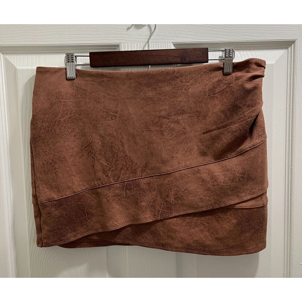 Free People Summer Love Vegan Suede Mini Skirt Size 12 Brown Cowgirl Retro - Picture 3 of 10